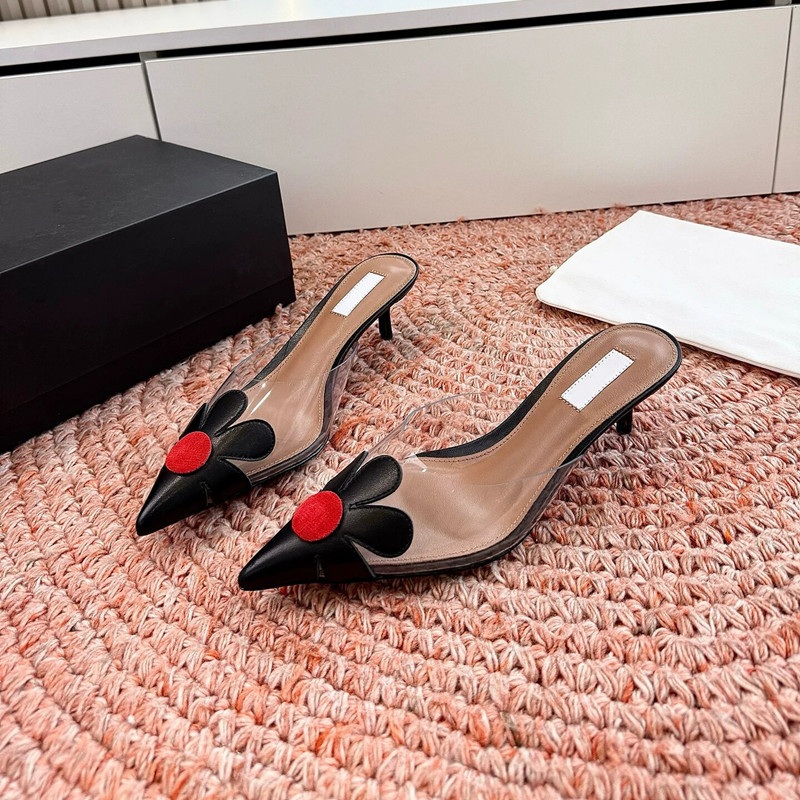 Casual Sandal Leather - รองเท้าแตะหนังแท้ทรงหัวใจแบบโปร่งใสสไตล์ฝรั่งเศส รองเท้าส้นสูงหัวแหลมสำหรับผู้หญิง รองเท้าส้นสูงลำลอง