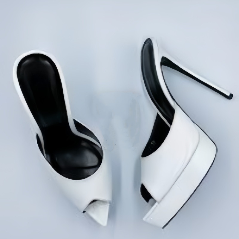 Casual Sandal Leather - MKKHOU แฟชั่นปั๊มใหม่คุณภาพสูง Handmade รองเท้าที่กําหนดเองเซ็กซี่ปากปลารองเท้าหนาด้านล่างรองเท้าส้นสูงรองเท้าแตะรองเท้าผู้หญิง