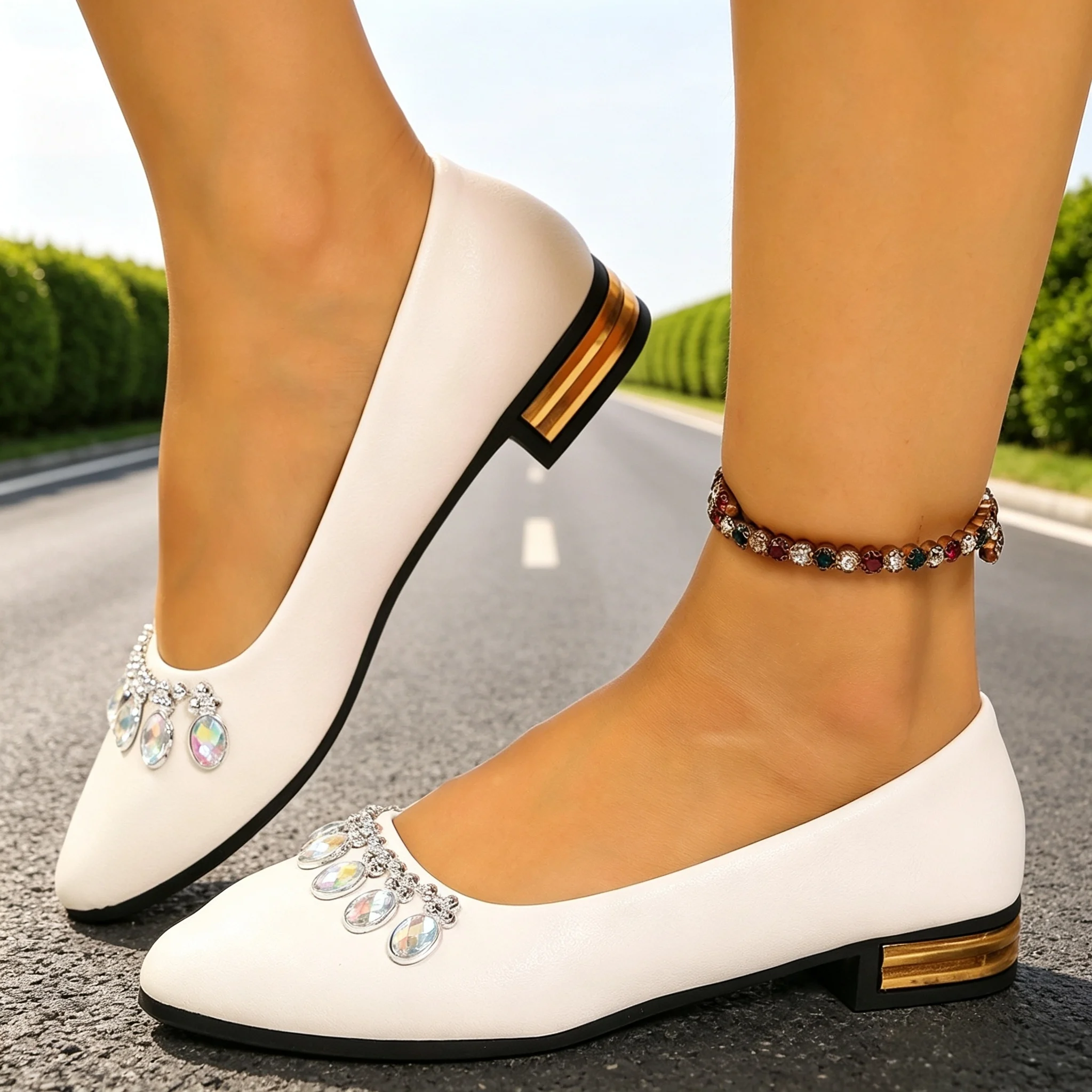Espadrille Slip On - รองเท้าส้นแบนสำหรับผู้หญิง หัวแหลม รองเท้าบัลเลต์ ไซส์ใหญ่ รองเท้าผ้าใบส้นแบนคุณภาพสูง แฟชั่น