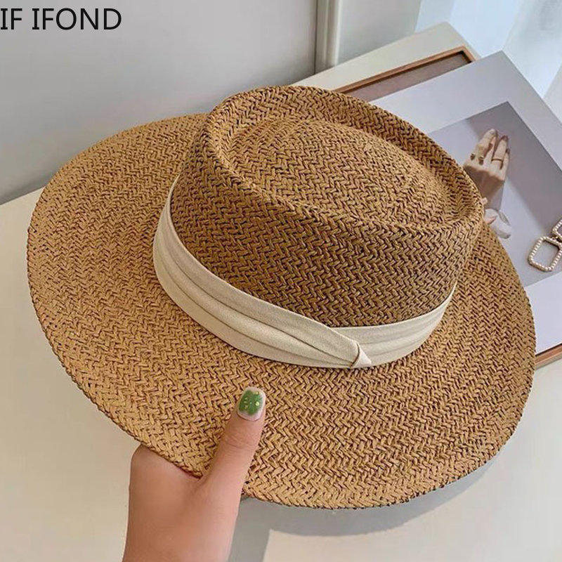 Bucket Hat Straw - ฤดูใบไม้ผลิฤดูร้อน Breathable ฟางหมวกสำหรับหมวกแฟชั่นสำหรับผู้หญิง Casual Fedora หมวกกลางแจ้งเว้าด้านบนหมวกท่องเที่ยวหาดปานามาหมวกบังแดด